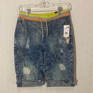 PANYC Kids Denim Shorts with Orange and Yellow Accents Boys Large Streetwear I